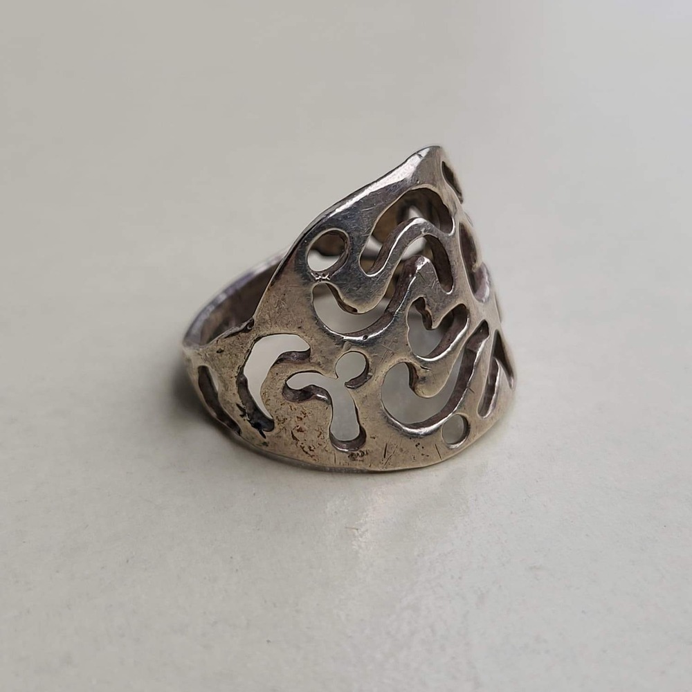 Vintage Abstract Openwork Ring Size 7.5 925 Silver Organic Cutout Statement - Picture 6 of 7